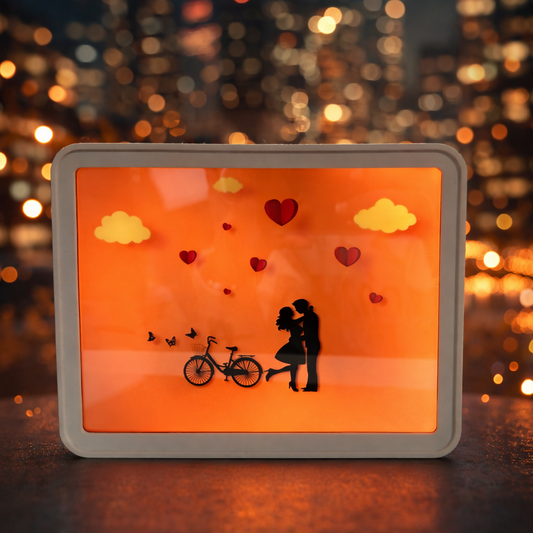 Romantic LED Shadow Light Box | Couple Love Night Lamp | Warm Orange Glow