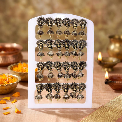 Traditional ethnic oxidised jhumka earrings 12 pairs