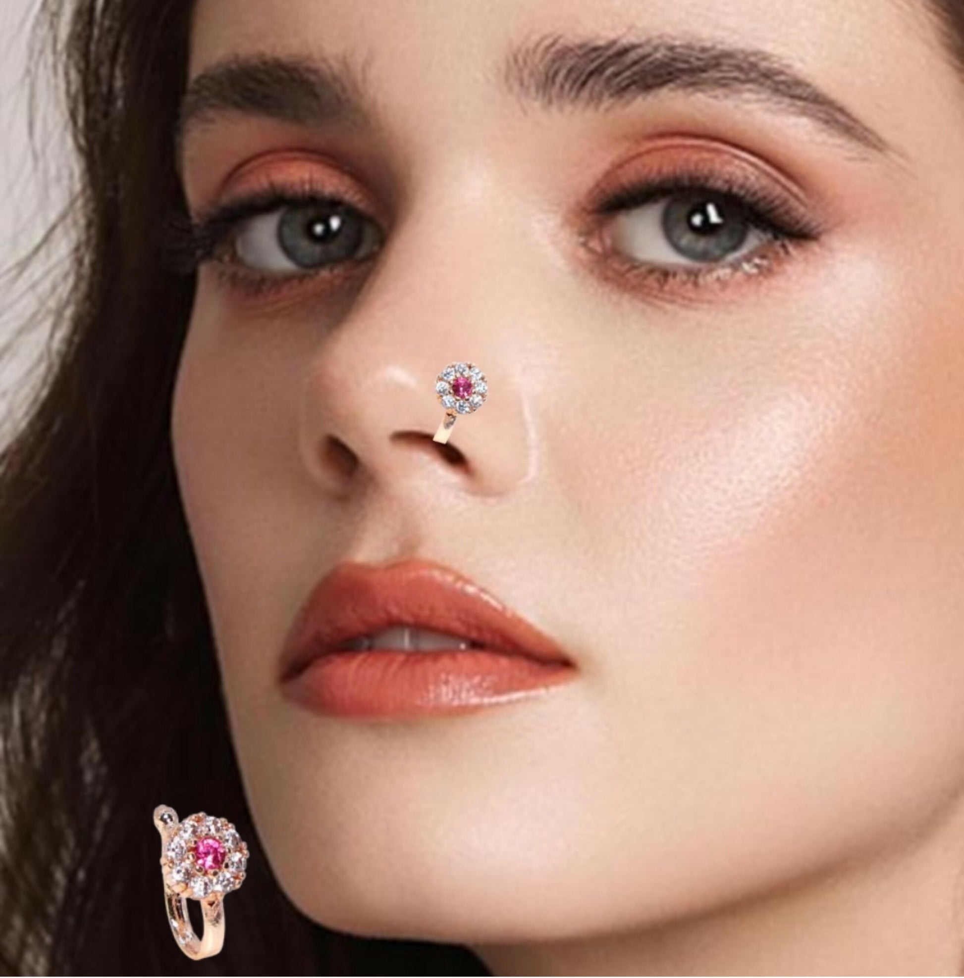 Traditional Press Nath Clip Set: Flower & Double Band