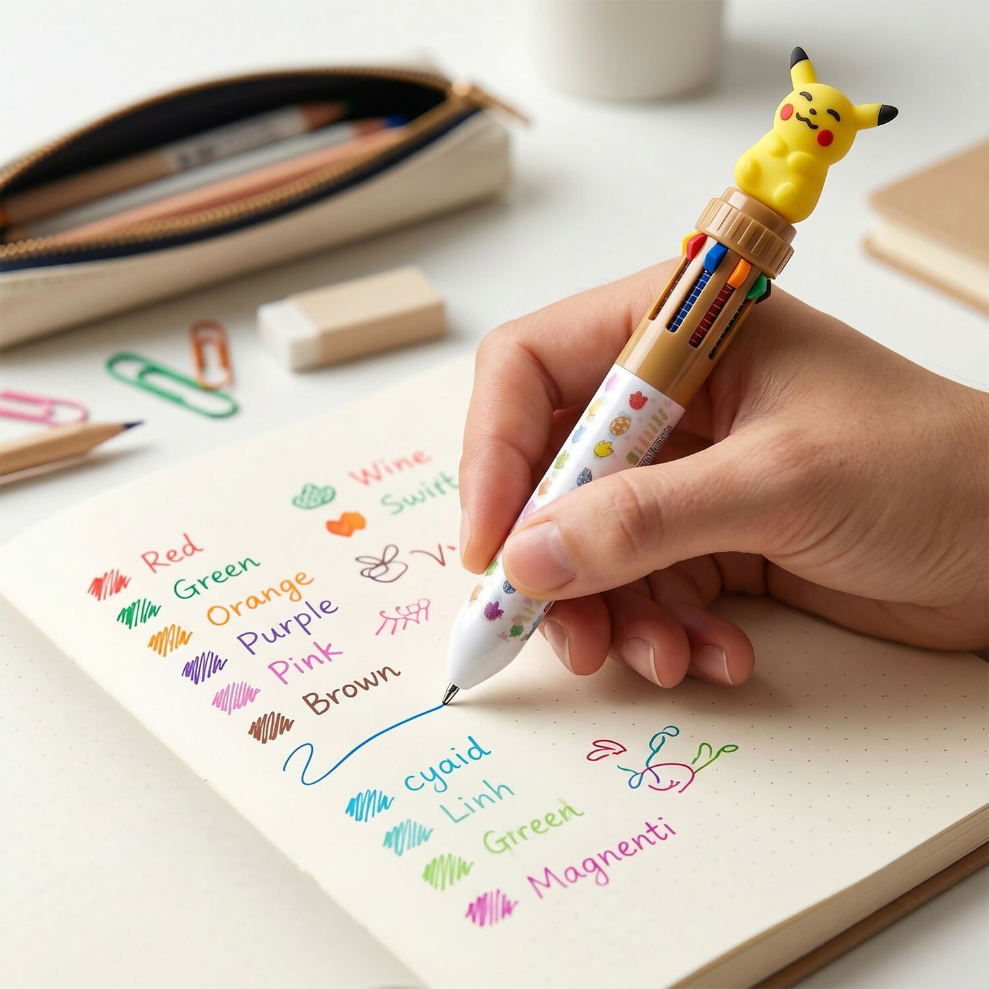 Cartoon topper on multi-color ball pen for kids