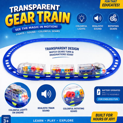 Interactive Train Set with Tracks, Lights & Music – Battery Operated, Transparent Design for Kids