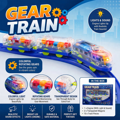 Interactive Train Set with Tracks, Lights & Music – Battery Operated, Transparent Design for Kids