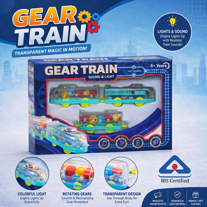 Interactive Train Set with Tracks, Lights & Music – Battery Operated, Transparent Design for Kids
