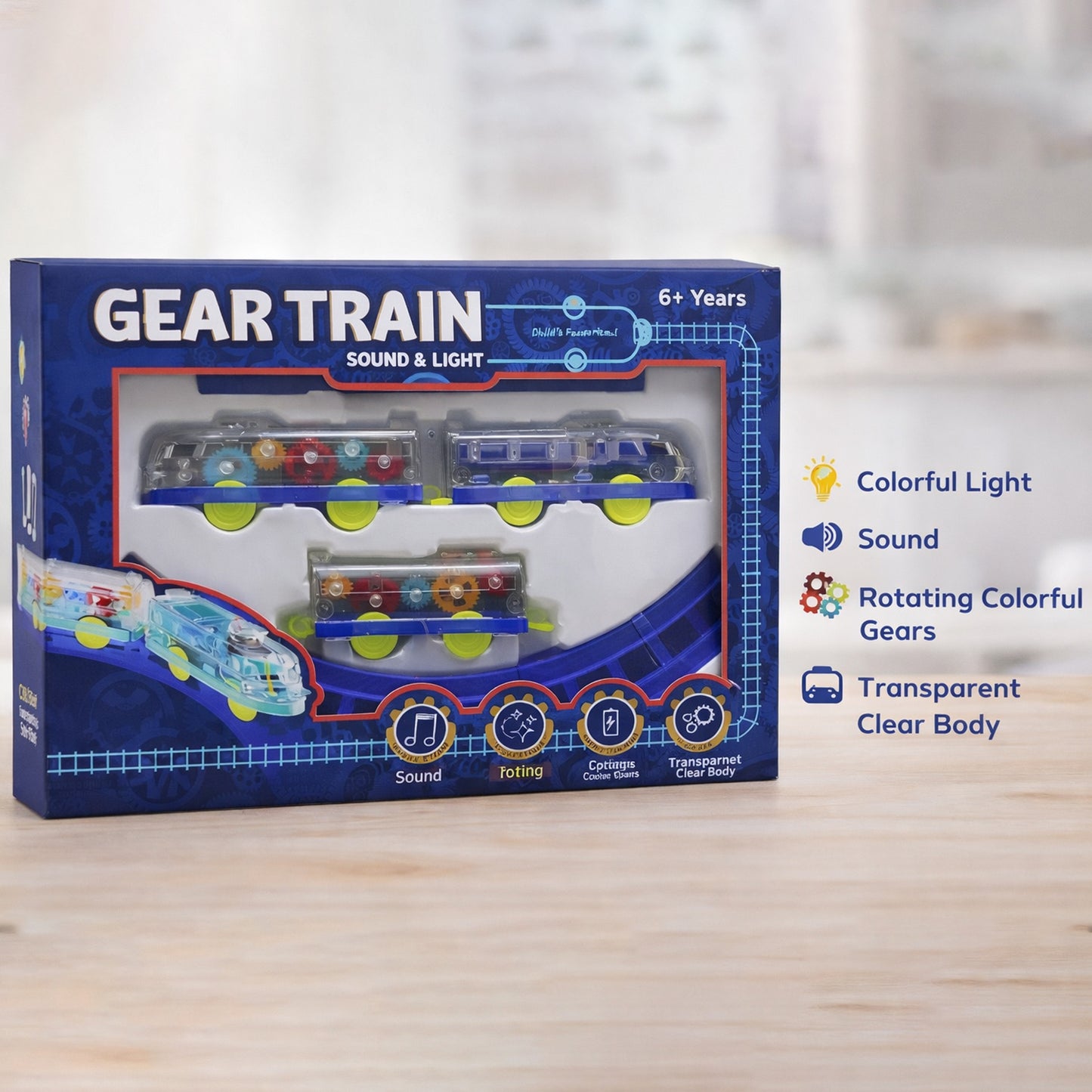 Interactive Train Set with Tracks, Lights & Music – Battery Operated, Transparent Design for Kids