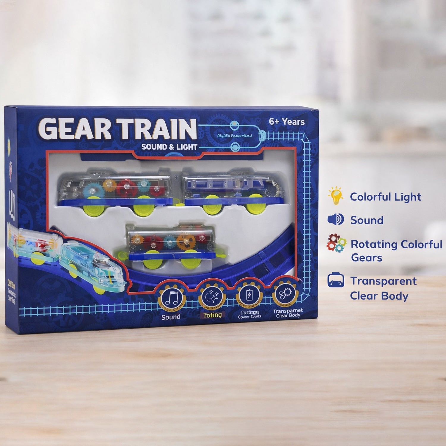 Interactive Train Set with Tracks, Lights & Music – Battery Operated, Transparent Design for Kids