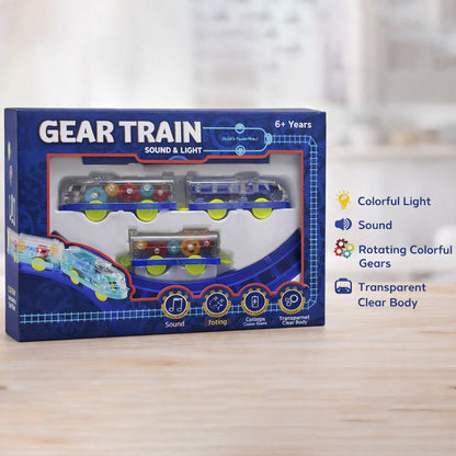 Interactive Train Set with Tracks, Lights & Music – Battery Operated, Transparent Design for Kids