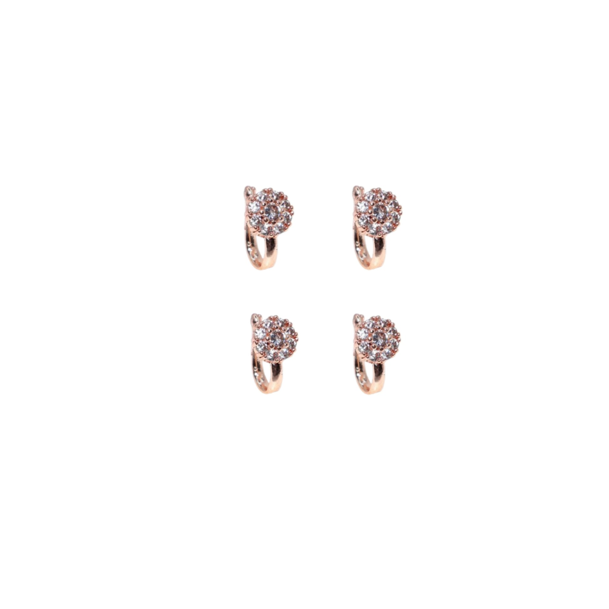 Rose Gold Pink/White CZ Floral Non-Pierced Clip-On Nose Pin Combo Pack of 4