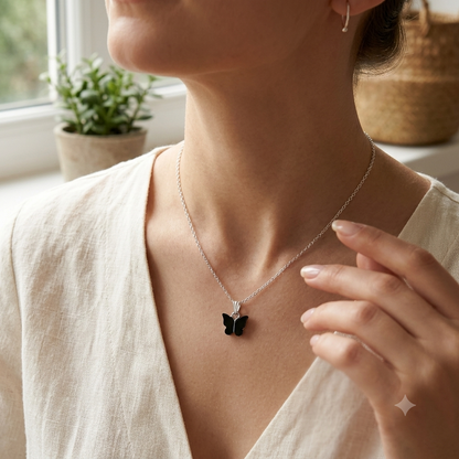 Silver Butterfly Pendant Jewelry Combo Set with Pearl Stud Earrings for Women