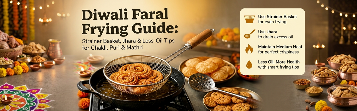 Diwali Faral Frying Guide: Strainer Basket, Jhara & Less-Oil Tips for Chakli, Puri & Mathri