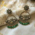 Antique Green Bead Earrings – Traditional Radha Krishna Chandbali for Women