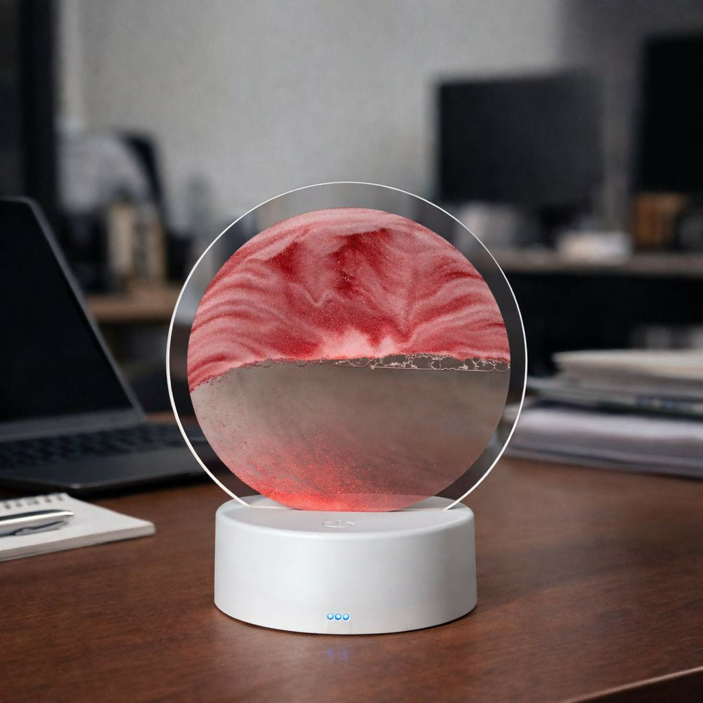 LED Round Static Deep Red Sand Art Lamp | Ambient Decorative Night Light Décor