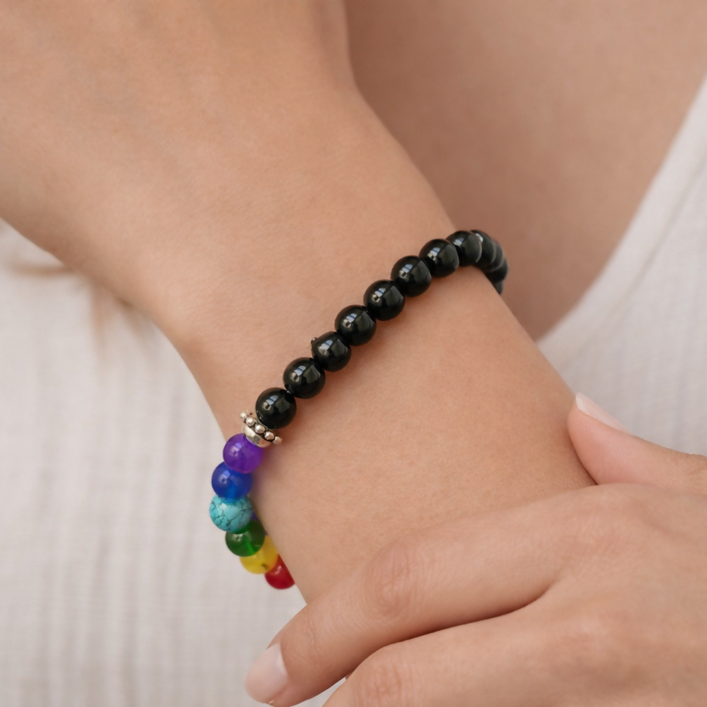 Close-up of 7 Chakra Energy Bracelet beads
