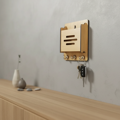 Wooden Key Holder with Mobile Stand | Minimal Home Entryway Décor