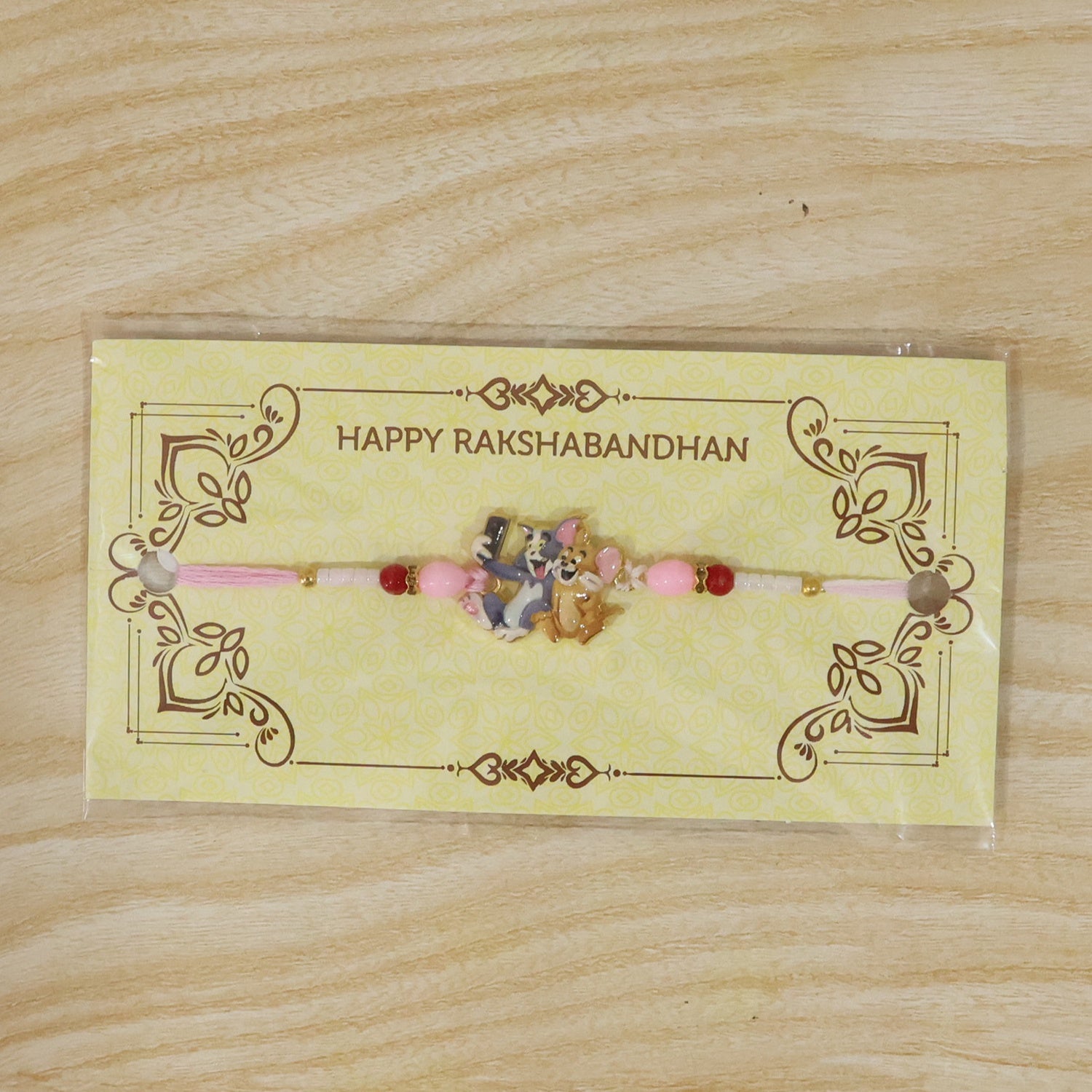 Cute Cartoon Cat and Mouse Selfie Kids Rakhi