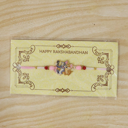 Cute Cartoon Cat and Mouse Selfie Kids Rakhi