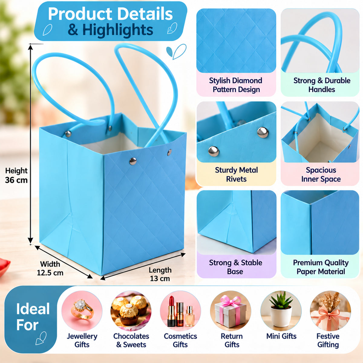 Foldable Gift Bag with Handle for Flowers, Hampers and Return Gifts (1 Pc)