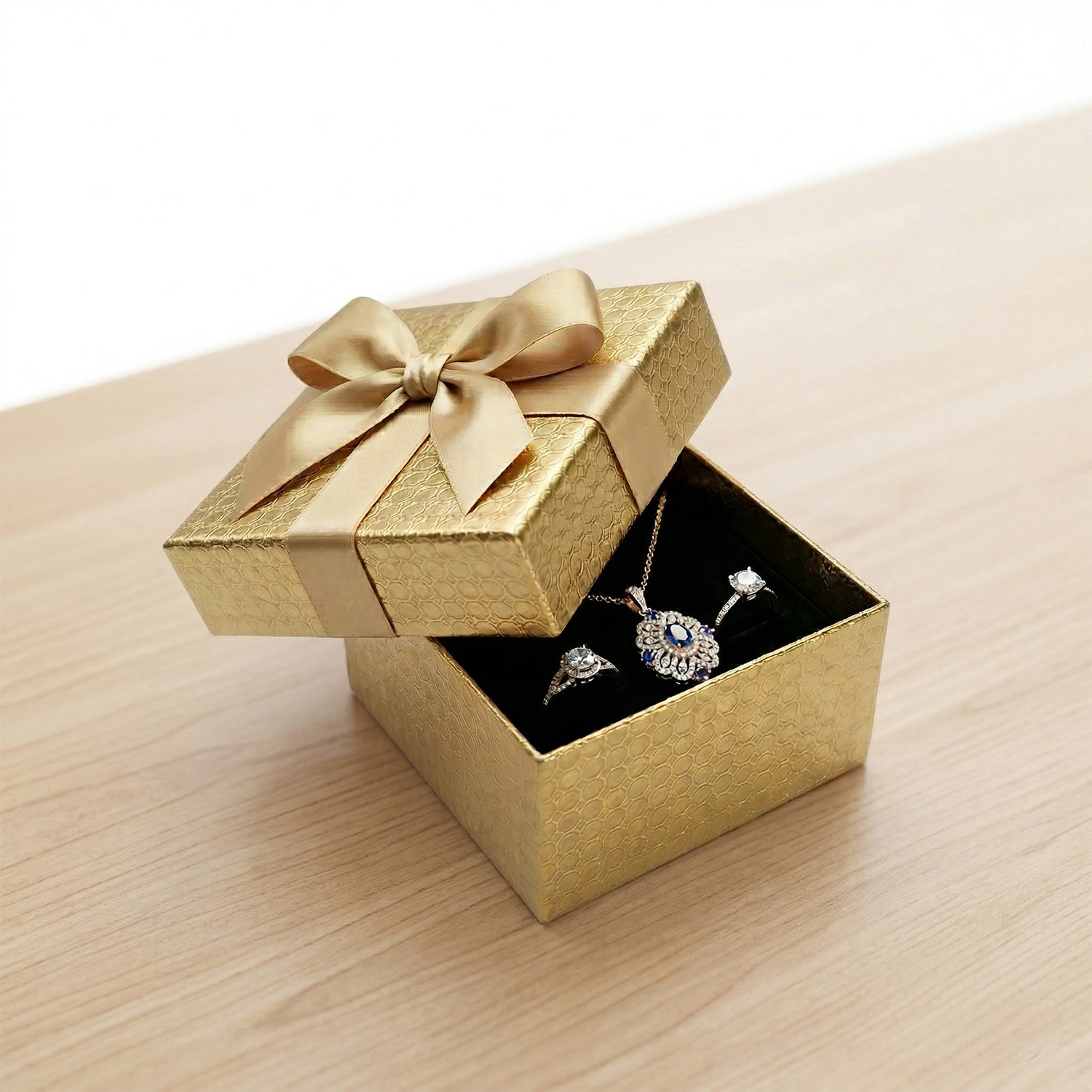 Side view of gift box with ribbon