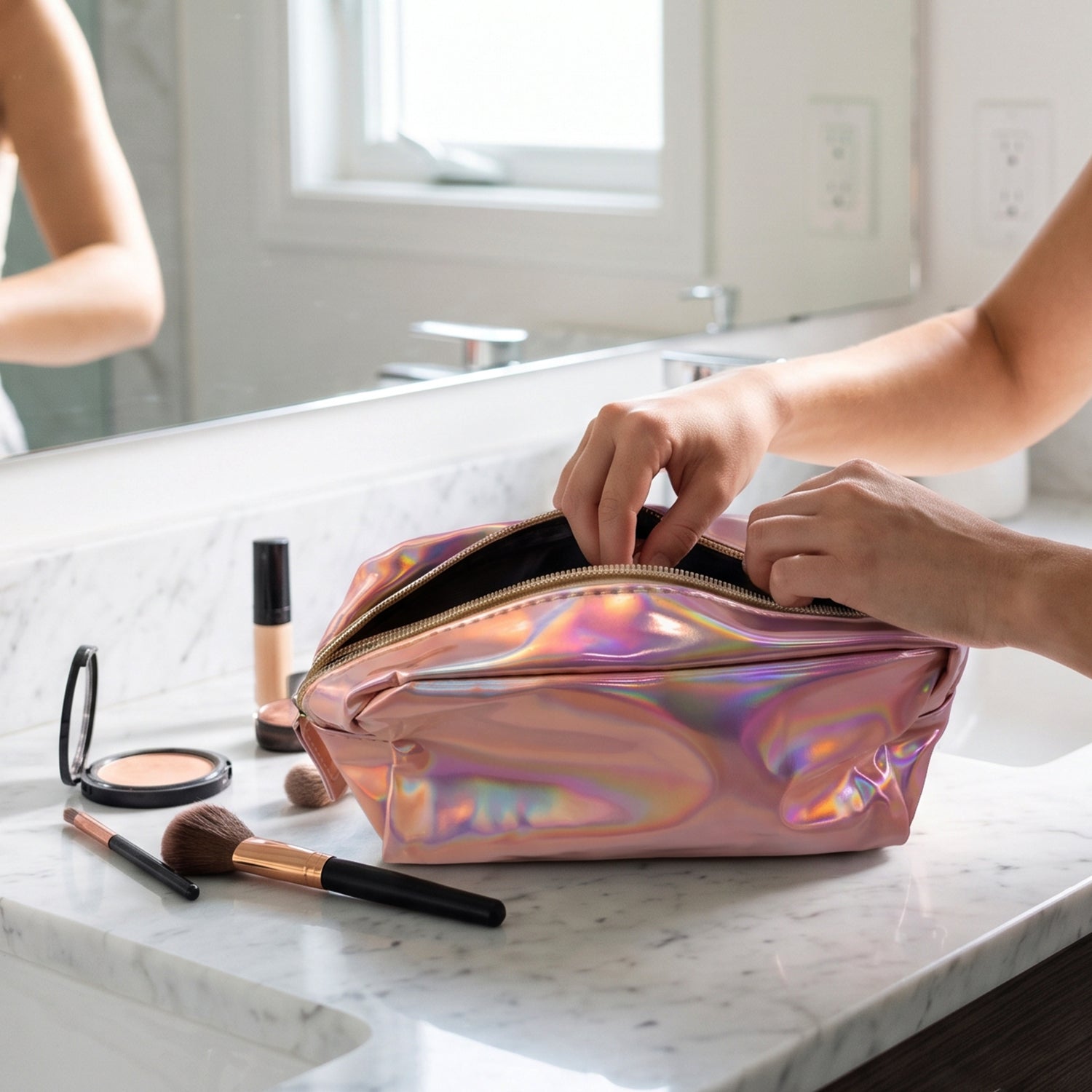 Waterproof Travel Cosmetic Pouch Holographic Makeup Toiletry Bag (1 Pc)