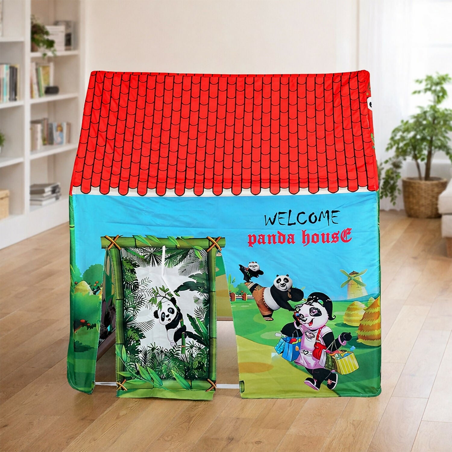 Panda Theme Foldable Kids Play Tent House with Cartoon Print for Indoor & Outdoor Play
