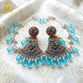 Oxidised Floral Chandbali Earrings – Elegant Sky Blue Crystals