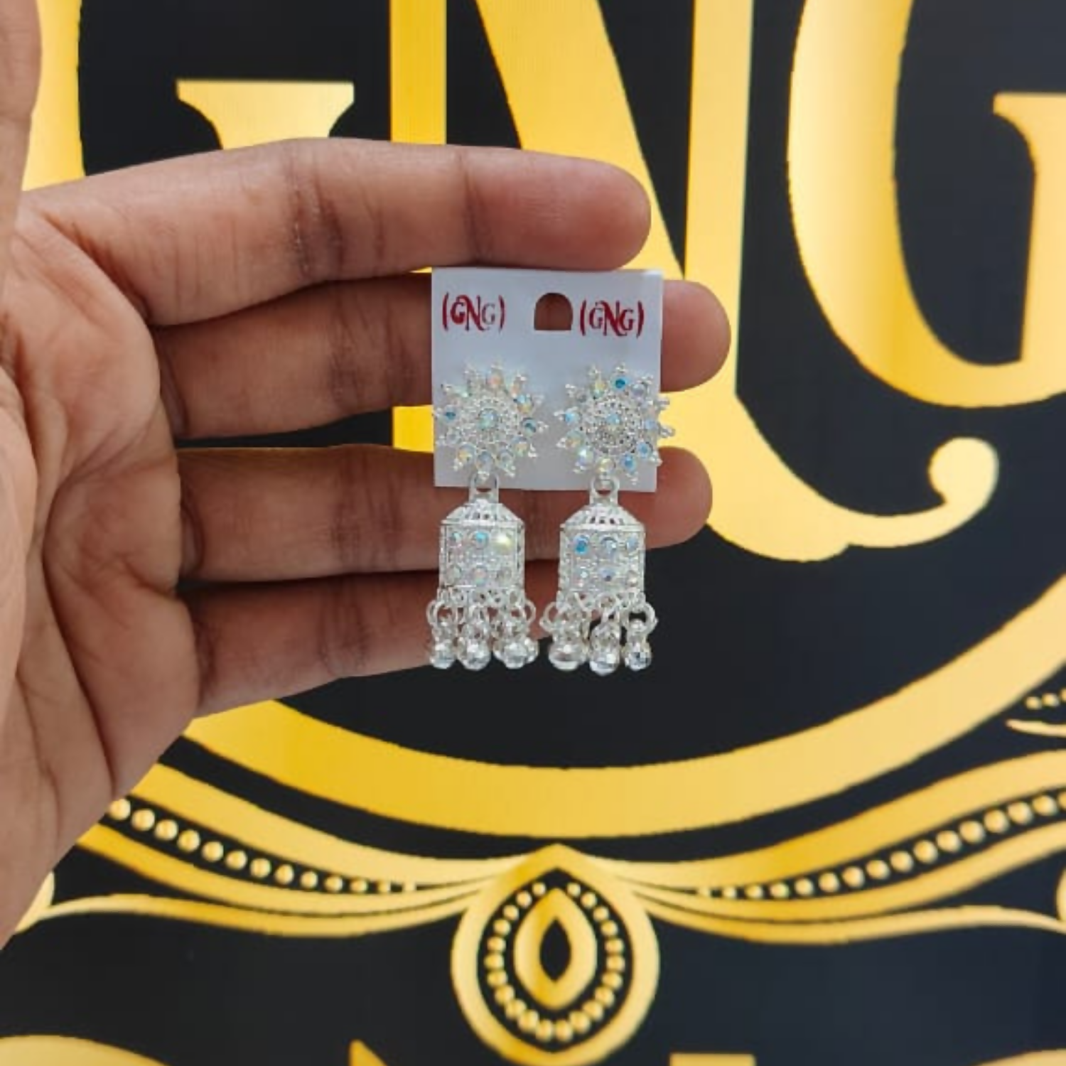 Elegant White Gold Look Jhumka Earings
