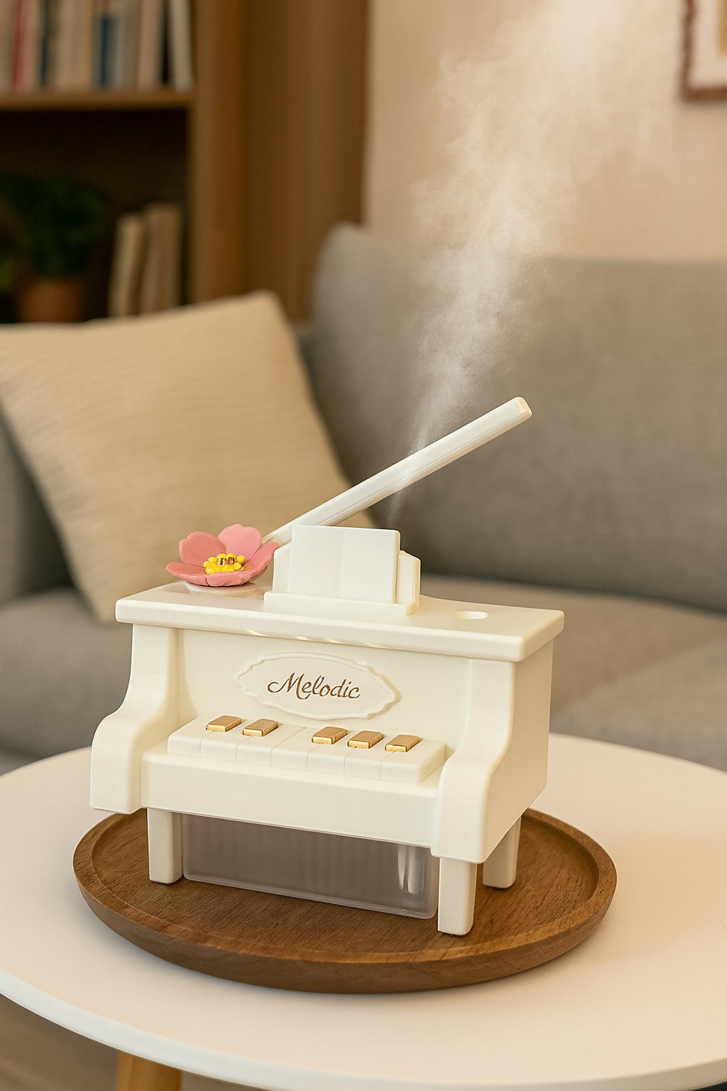 White Piano USB Mini Humidifier with Night Light for Bedroom & Office