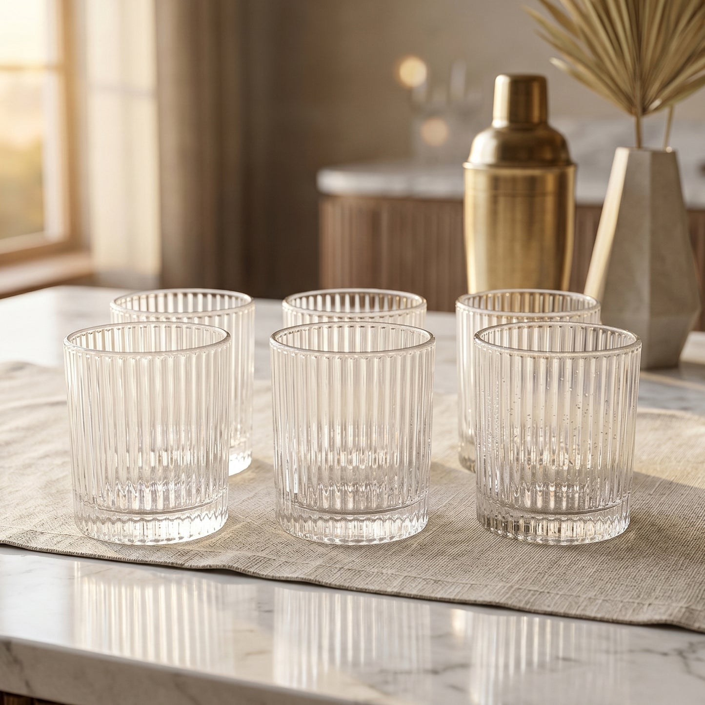 Ribbed Crystal Drinkware Set for Home Bar