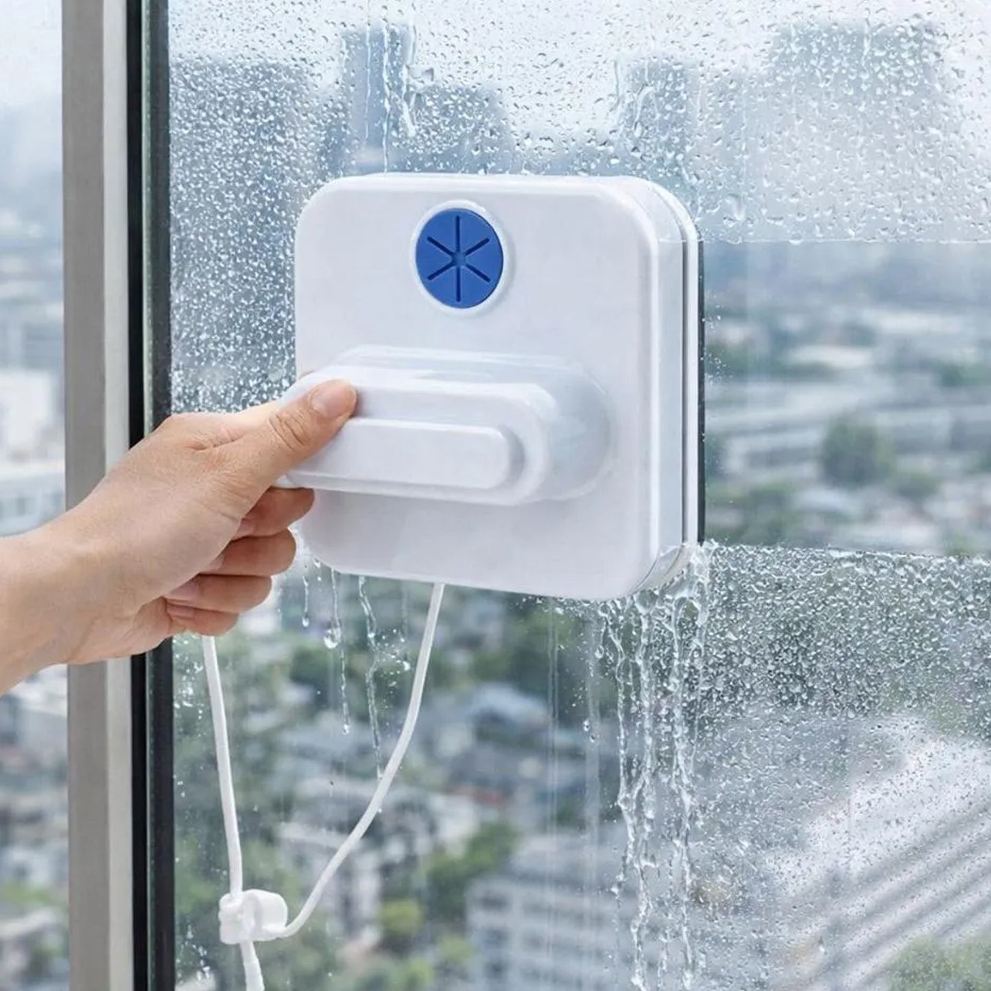 Double Sided Magnetic Window Cleaner, Glass Wiper with Safety Rope (1 Set)