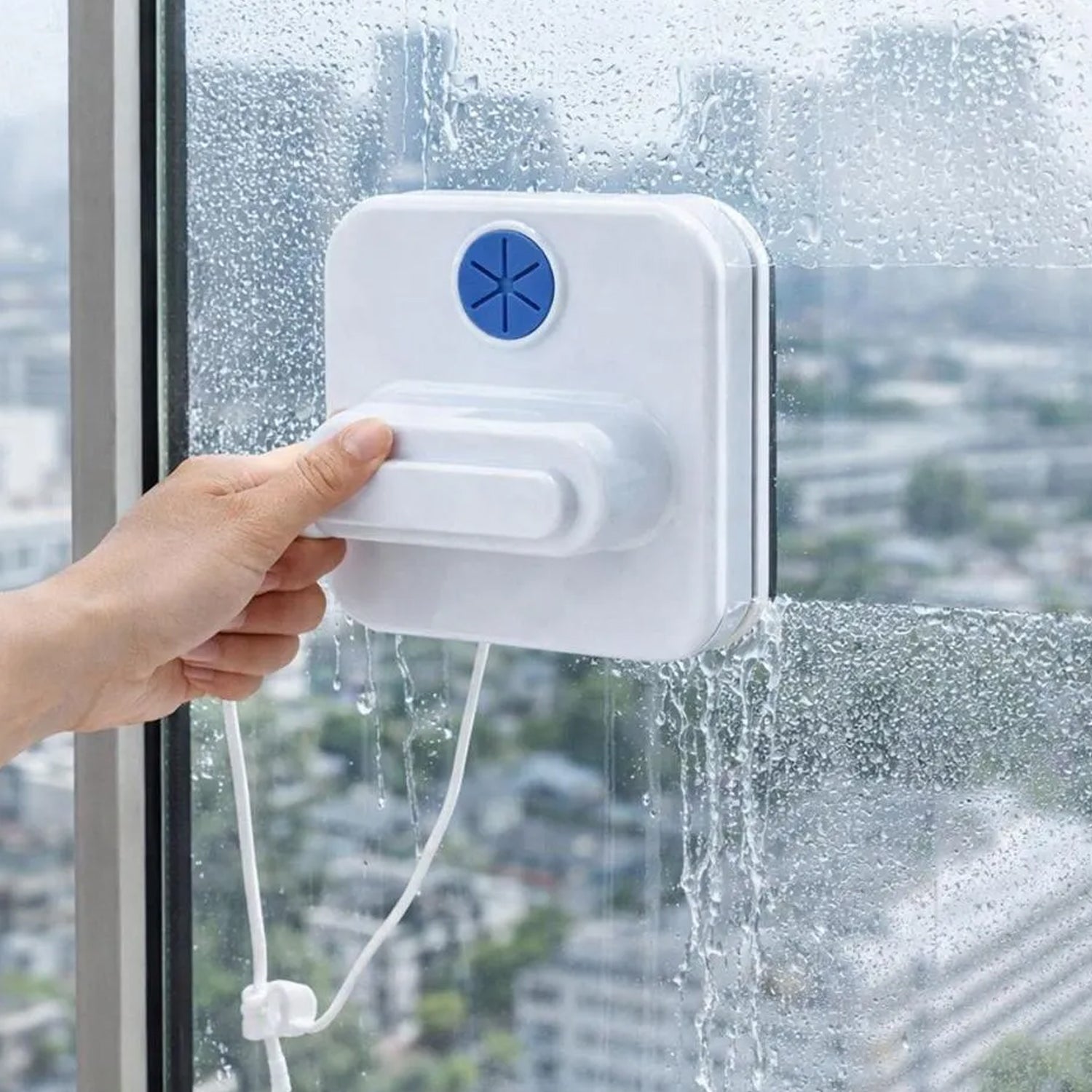 Double Sided Magnetic Window Cleaner, Glass Wiper with Safety Rope (1 Set)
