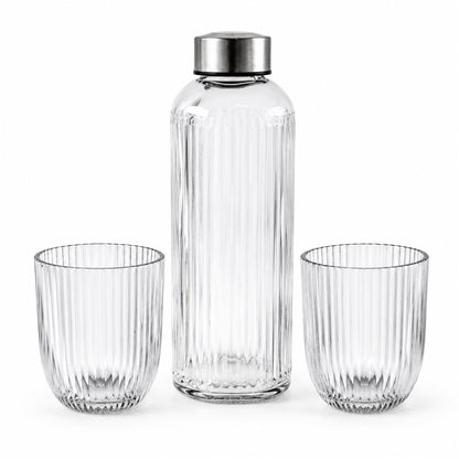 Bottle and Glass Gift Set, Ribbed Water Bottle with 2 Glasses (3 Pc Set)
