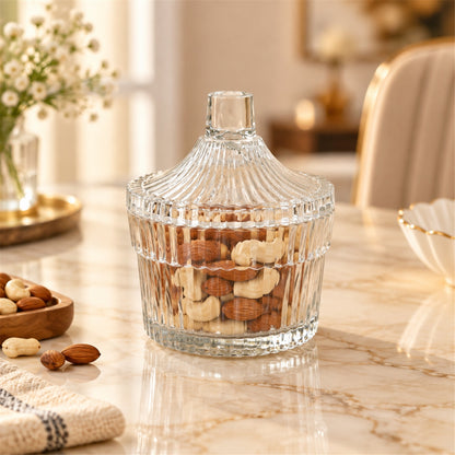 Crystal Clear Candy Jar with Lid, Ribbed Dry Fruit and Sweet Storage Jar (1 Pc)