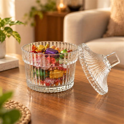 Crystal Clear Candy Jar with Lid, Ribbed Dry Fruit and Sweet Storage Jar (1 Pc)