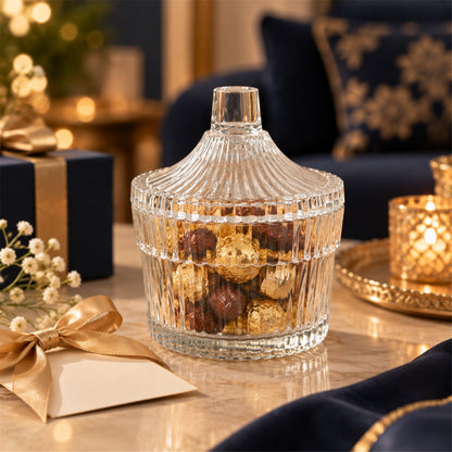 Crystal Clear Candy Jar with Lid, Ribbed Dry Fruit and Sweet Storage Jar (1 Pc)