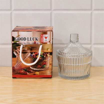 Crystal Clear Candy Jar with Lid, Ribbed Dry Fruit and Sweet Storage Jar (1 Pc)