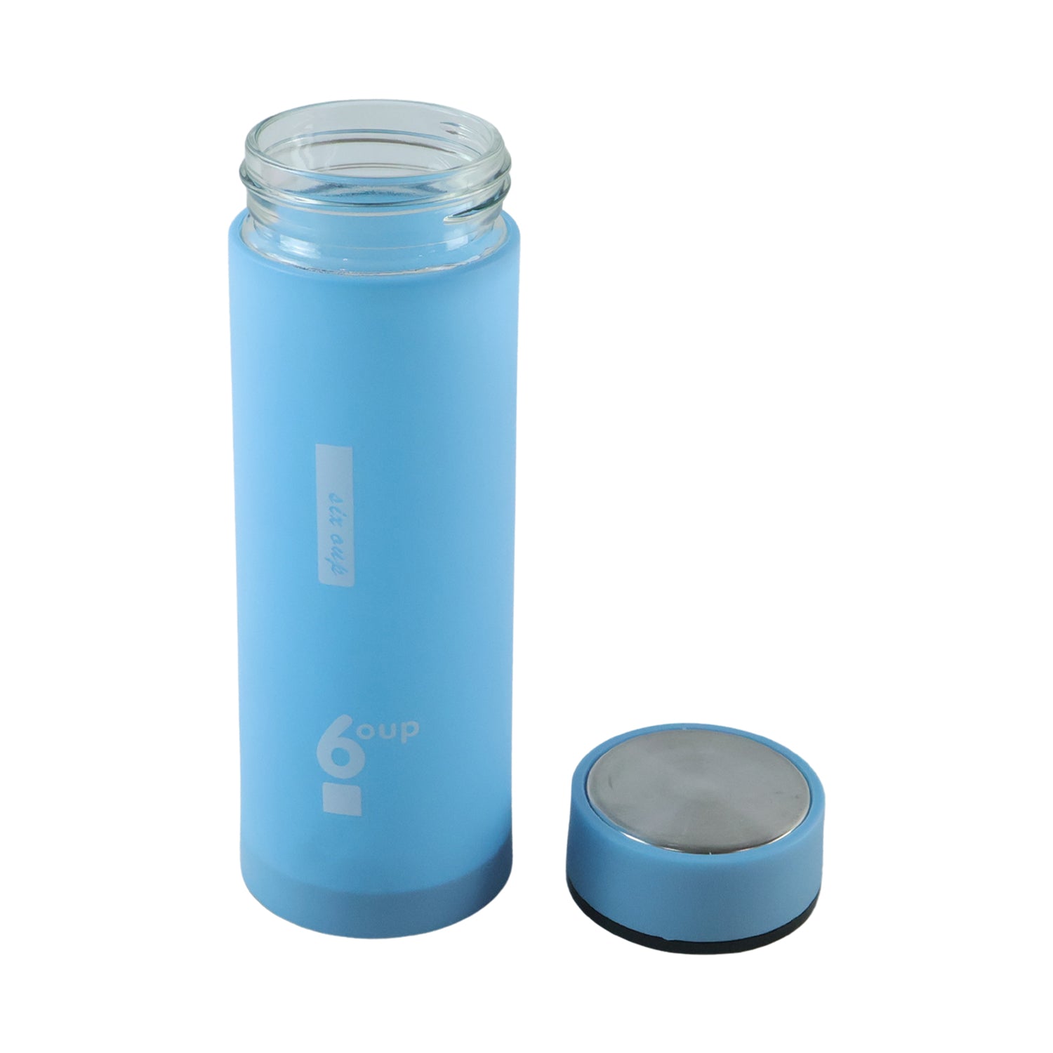 Premium glass drinking water bottle white background