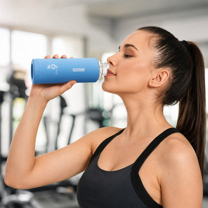 Reusable glass drinking bottle