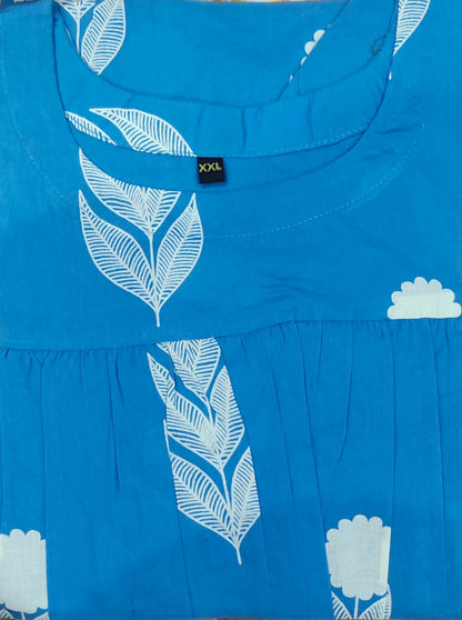 Back view of the lightweight blue cotton short kurti for women