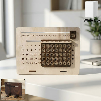 Wooden Perpetual Desk Calendar with Sliding Month Marker & Date Display