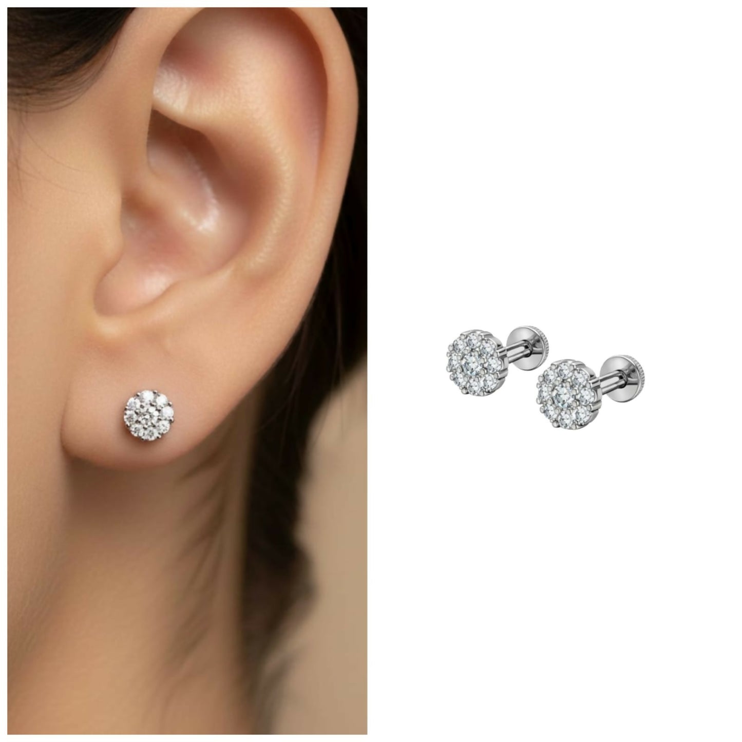 Silver plated floral cluster stud earrings sparkling with cubic zirconia