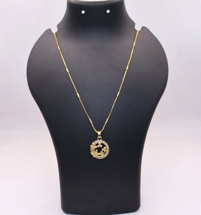 Gold-Plated AD Floral Circle Pendant Necklace For women and girls