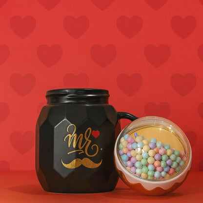 Premium MR Snow-Globe Ceramic Mug with Golden Crown Lid | Gift for Him | 400 ml