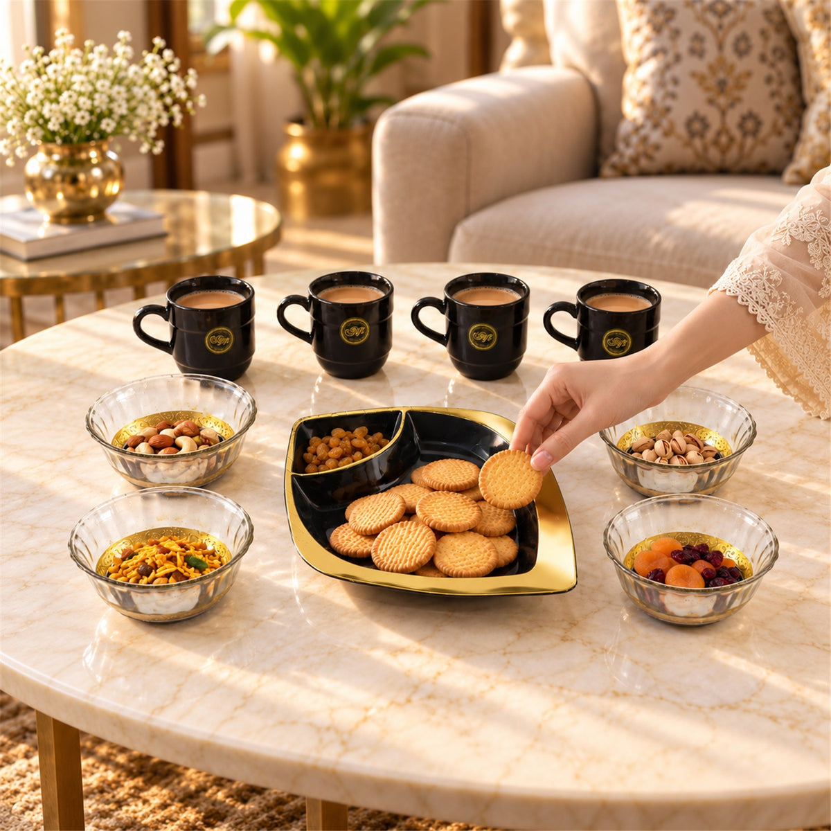 Close-up of healthy choice set of 4pc ceramic cup.