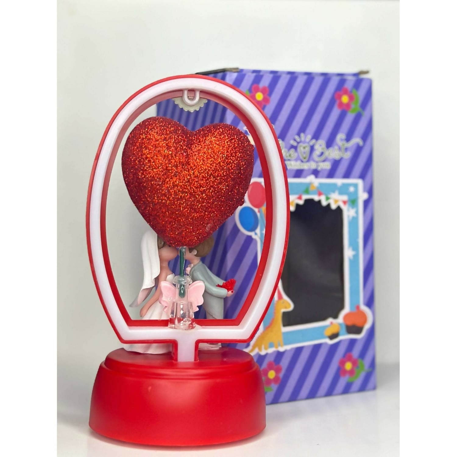 Romantic Couple LED Night Lamp with Glitter Heart and Love Sign – Decorative Table Light with Warm Glow for Bedroom, Living Room, Anniversary, Wedding, Valentine’s Day & Special Gifting