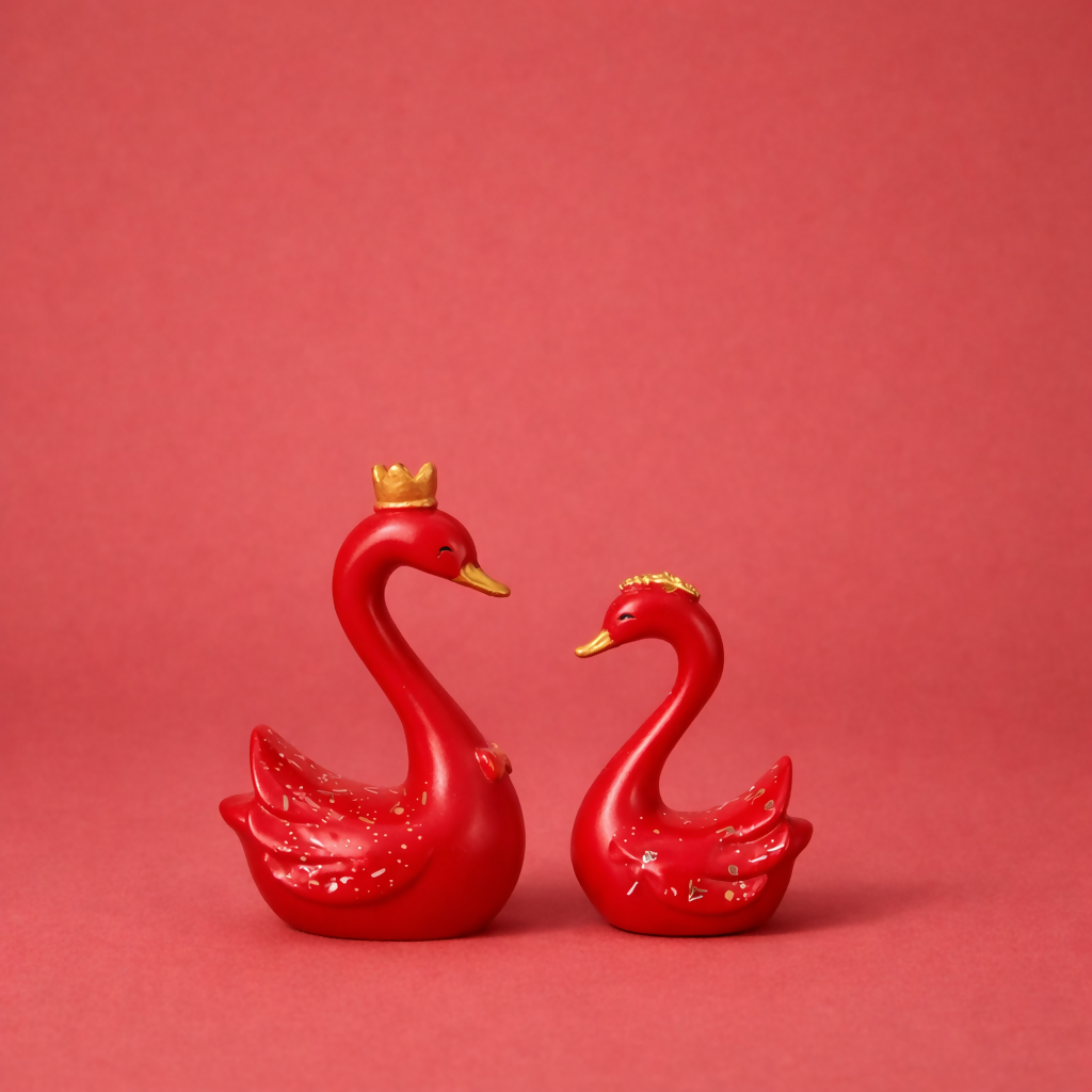 Royal Red Swan Couple Decorative Showpiece for Home & Bedroom Decor