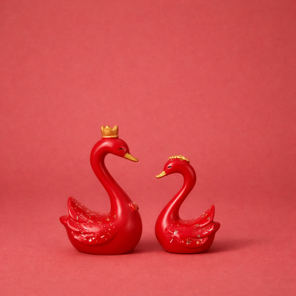 Royal Red Swan Couple Decorative Showpiece for Home & Bedroom Decor