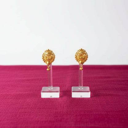 Front and side view of lightweight gold-plated jhumka earrings for women
