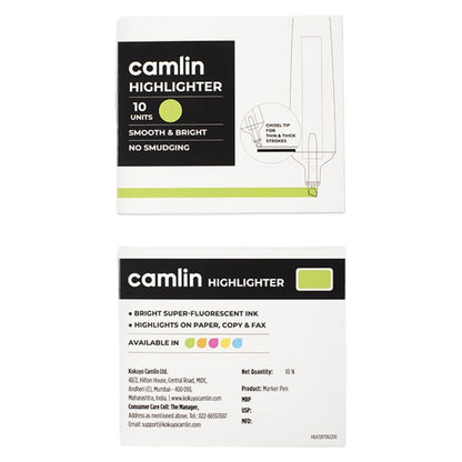Camlin Highlighter Green – Smooth & Bright Fluorescent Highlighter Pen (Pack of 10)