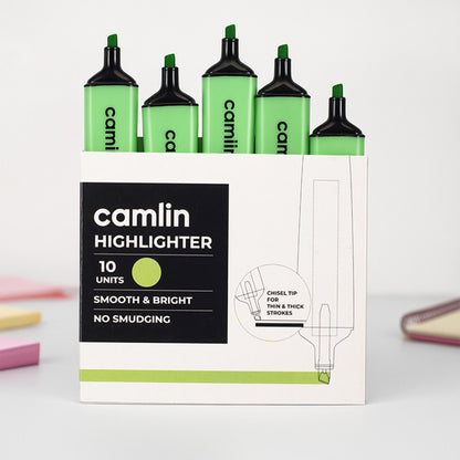 Camlin Highlighter Green – Smooth & Bright Fluorescent Highlighter Pen (Pack of 10)