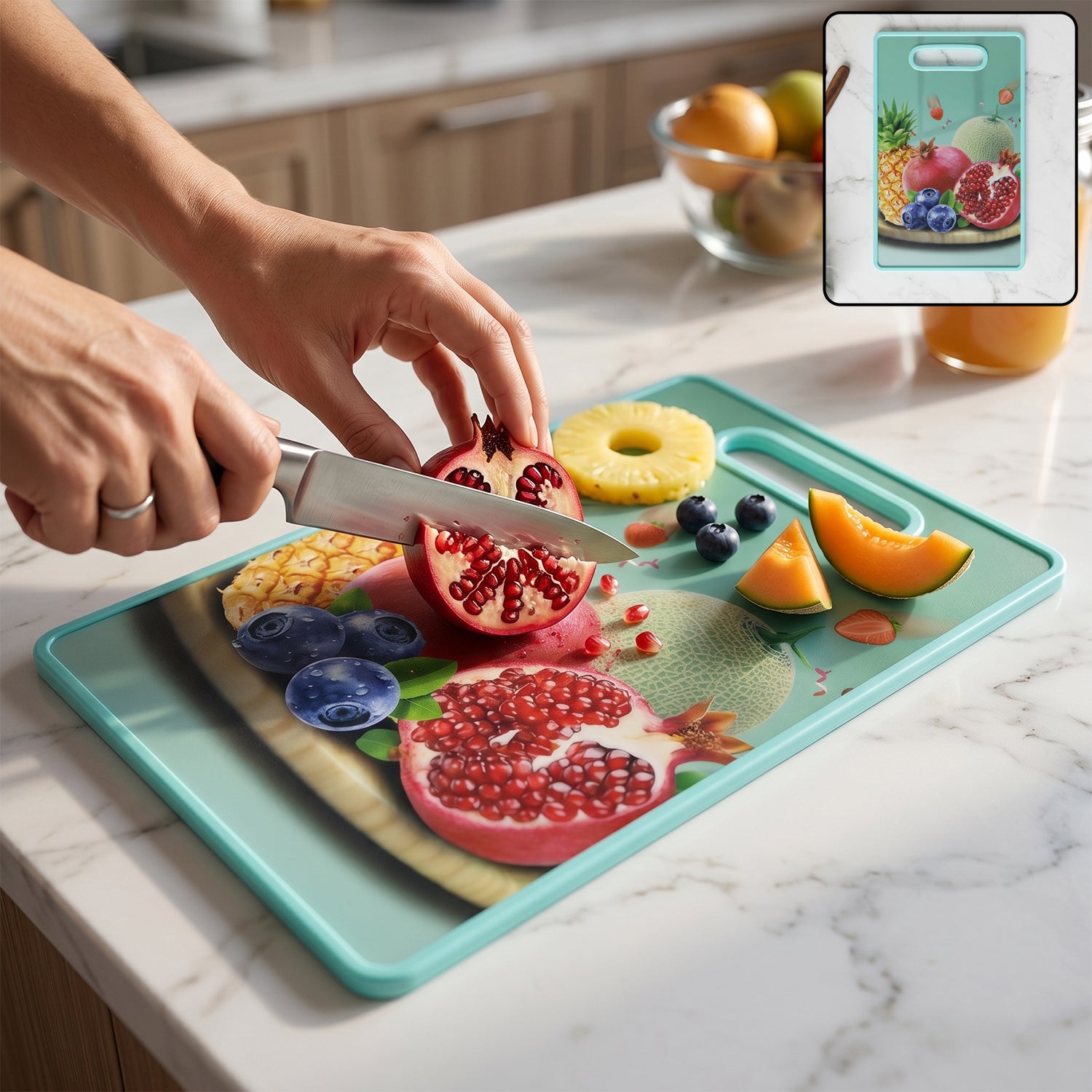 Multipurpose green anti-slip cutting board with handle