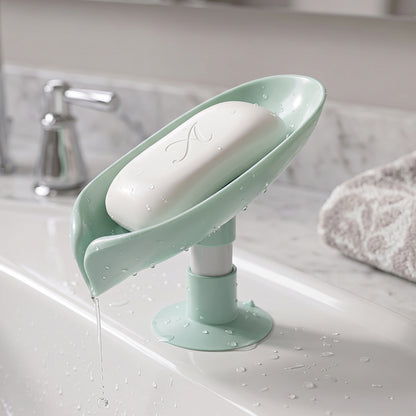 Close-up of waterproof plastic soap holder with leaf design and drainage system